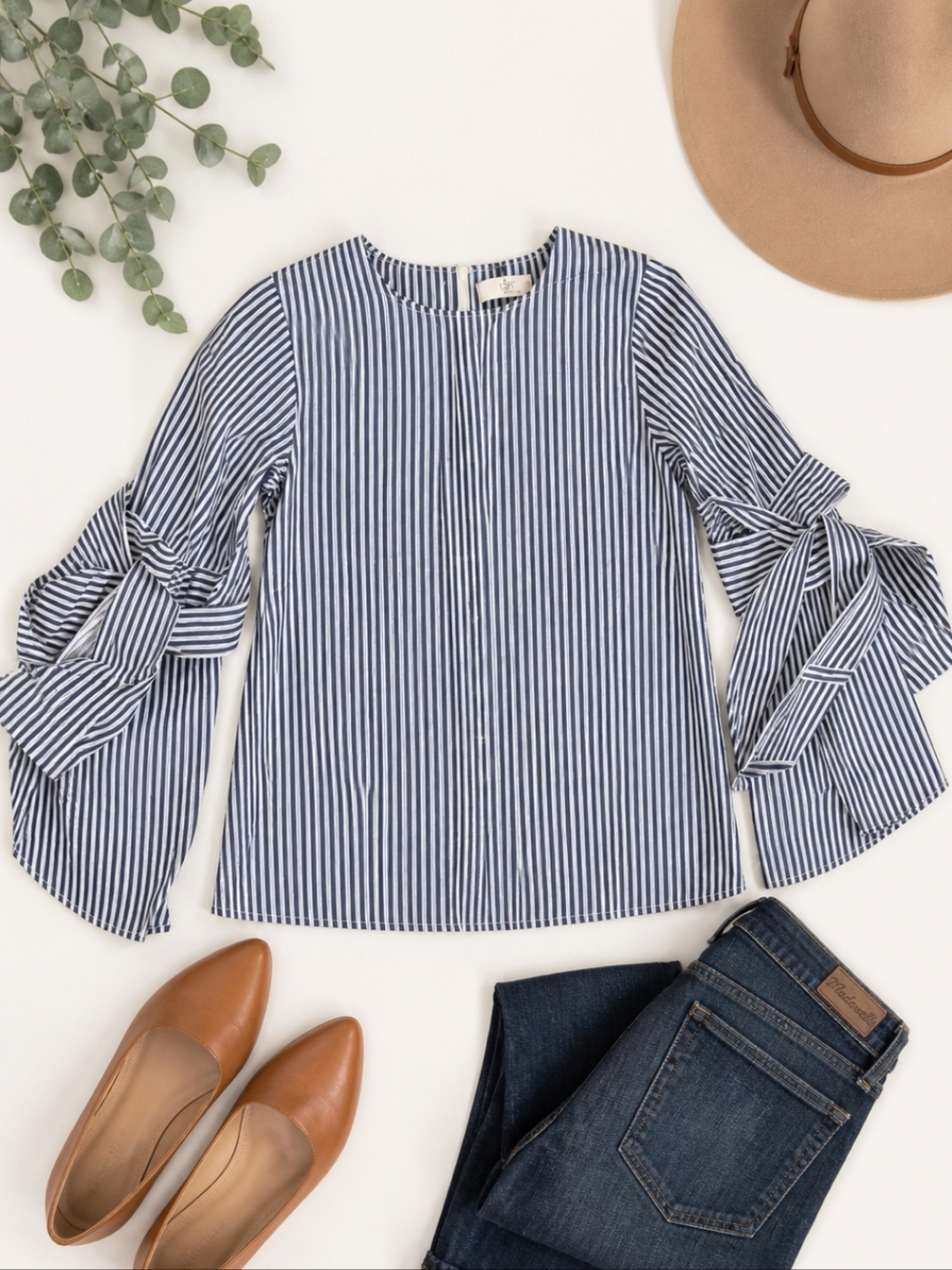 New navy striped bow bell sleeves Coastal preppy Nautical cotton top NWT sz XS/S